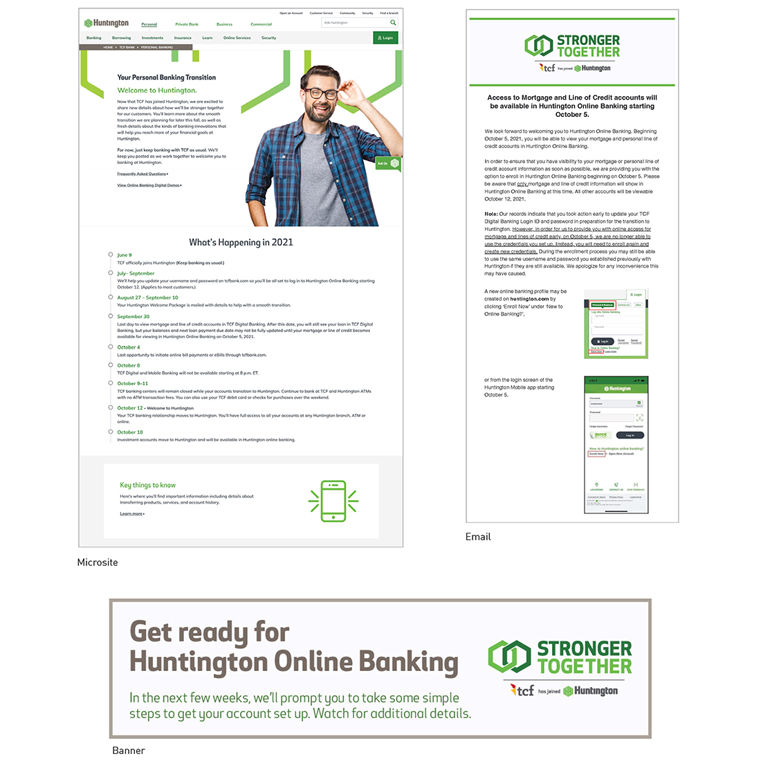 Images of microsite, email and online banking banner